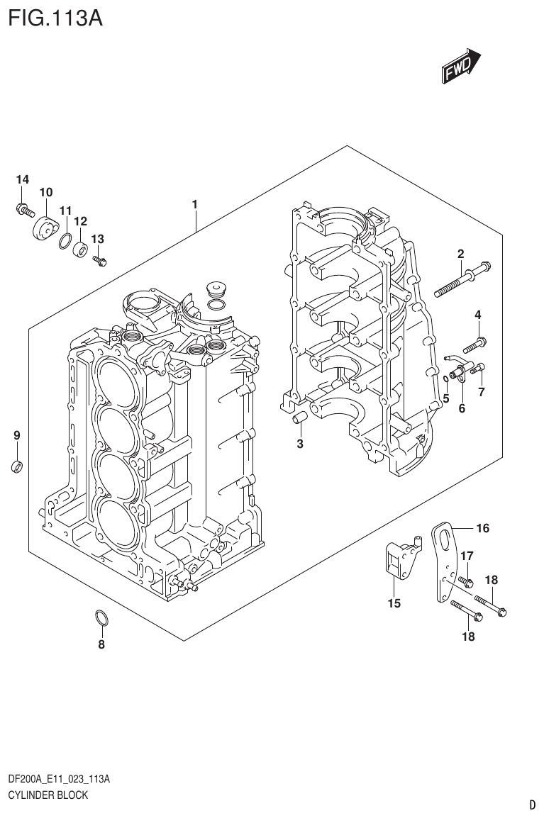 Suzuki DF175AT, DF175AZ CYLINDER BLOCK (020,021,022) parts diagram