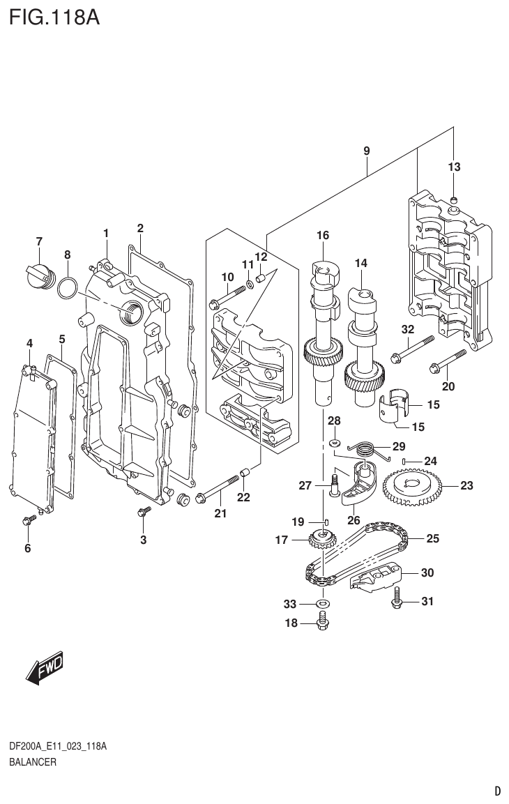 Suzuki DF175AT, DF175AZ BALANCER parts diagram