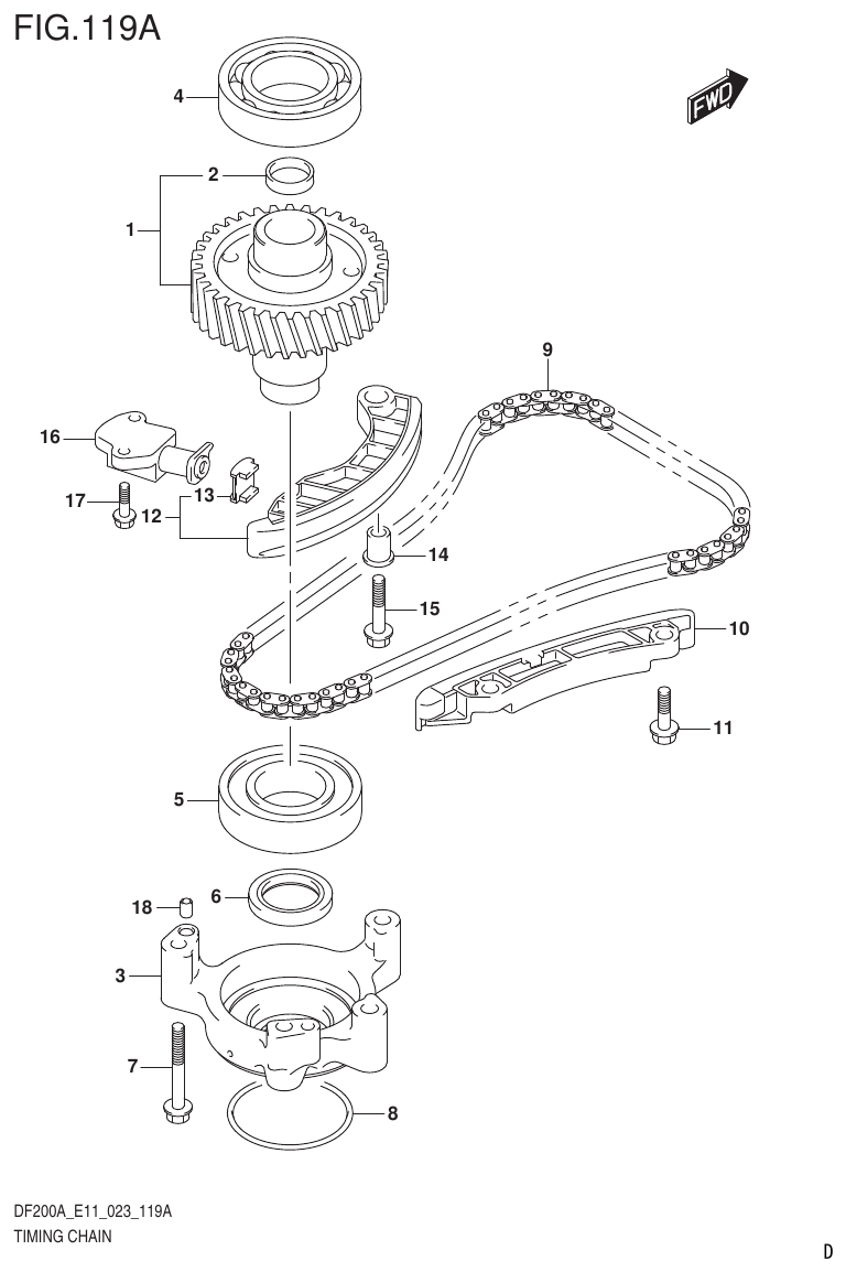 Suzuki DF175AT, DF175AZ TIMING CHAIN parts diagram