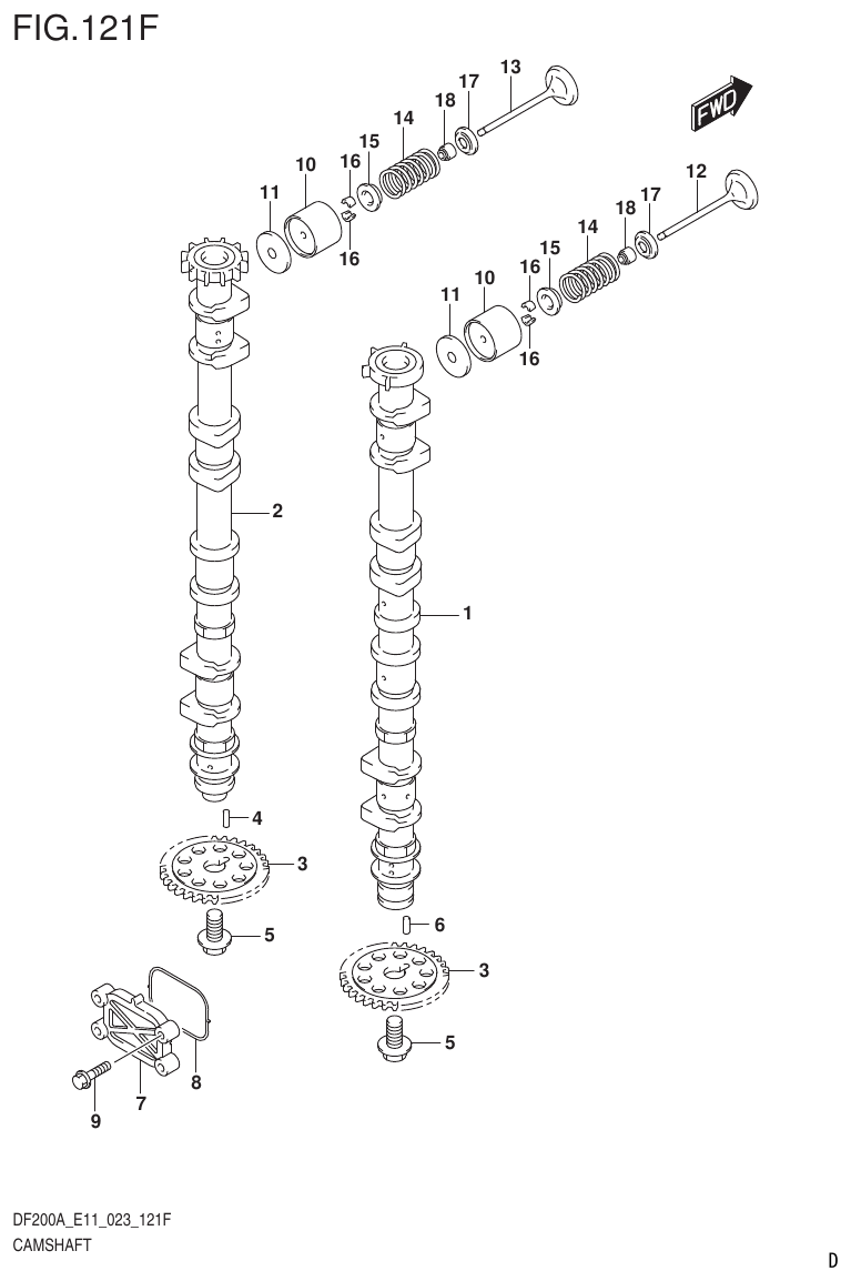 Suzuki DF175AT, DF175AZ CAMSHAFT ((DF150AT,DF150AZ,DF150AS):(022,023)) parts diagram