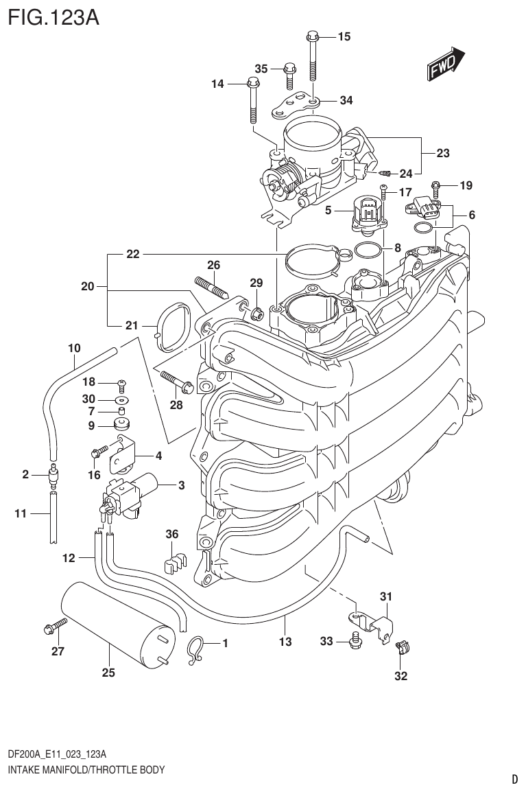 Suzuki DF175AT, DF175AZ INTAKE MANIFOLD/THROTTLE BODY (020,021) parts diagram