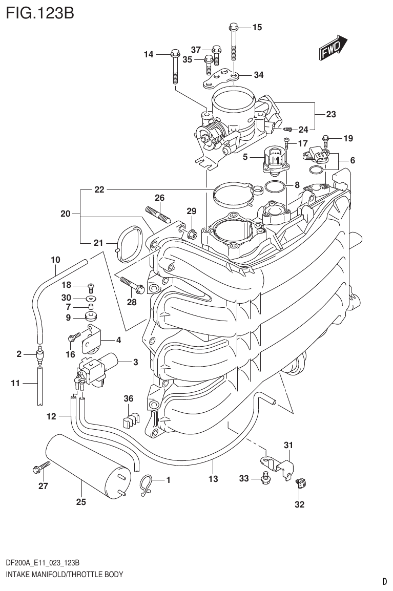 Suzuki DF175AT, DF175AZ INTAKE MANIFOLD/THROTTLE BODY (022) parts diagram