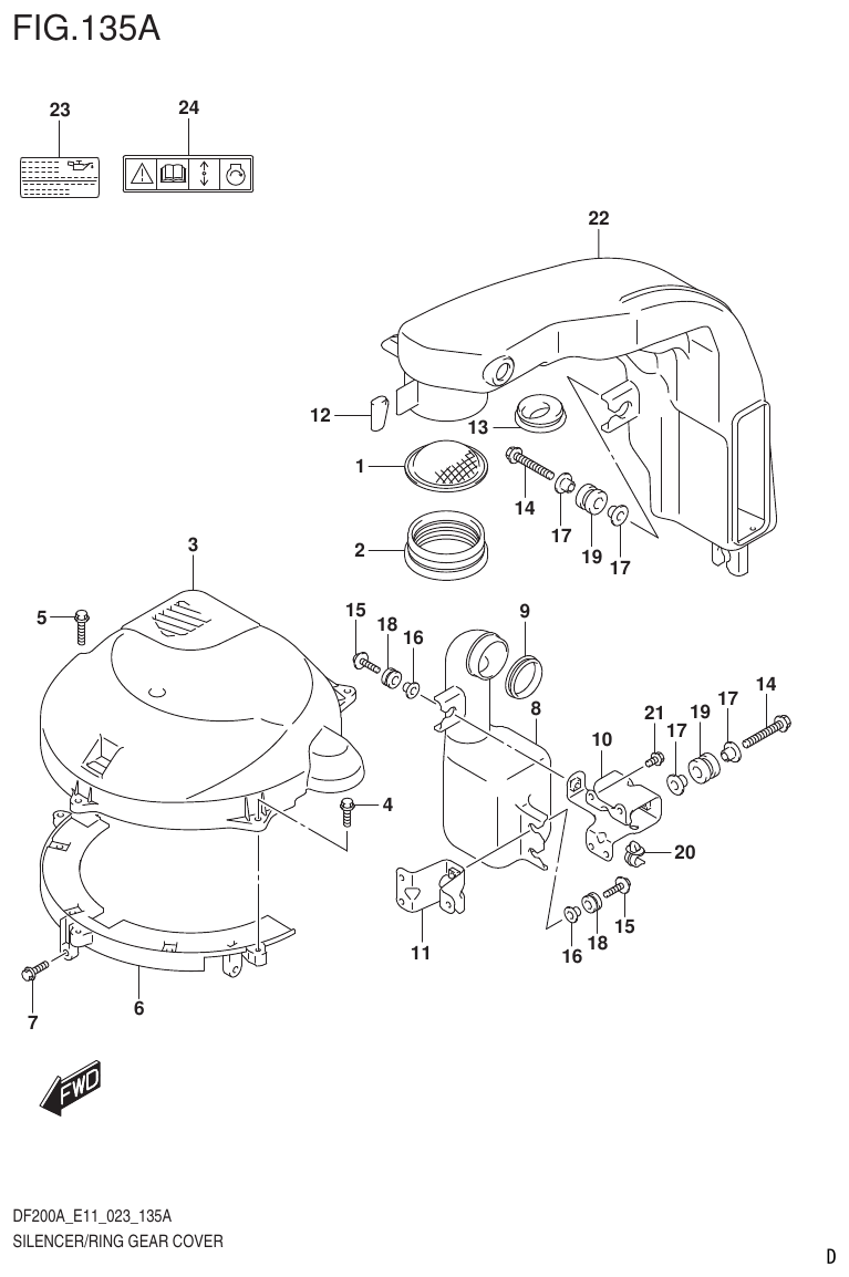 Suzuki DF175AT, DF175AZ SILENCER/RING GEAR COVER parts diagram
