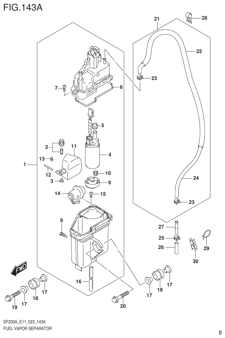 Suzuki DF175AT, DF175AZ FUEL VAPOR SEPARATOR parts diagram