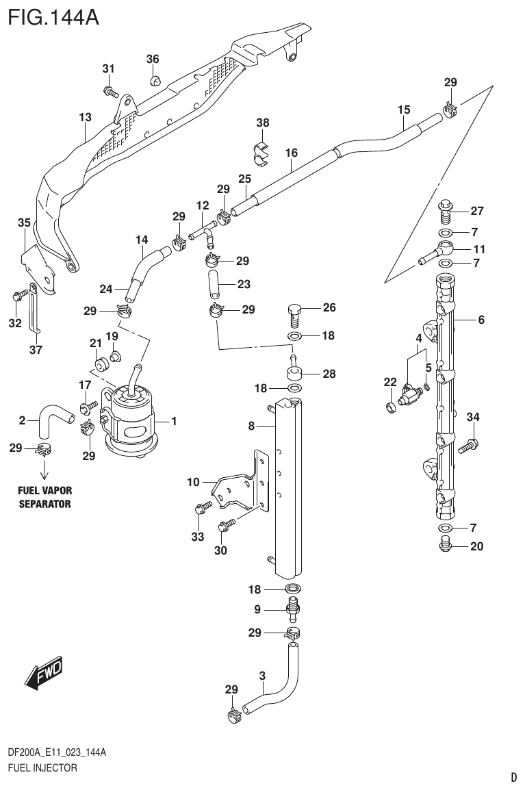 Suzuki DF175AT, DF175AZ FUEL INJECTOR parts diagram