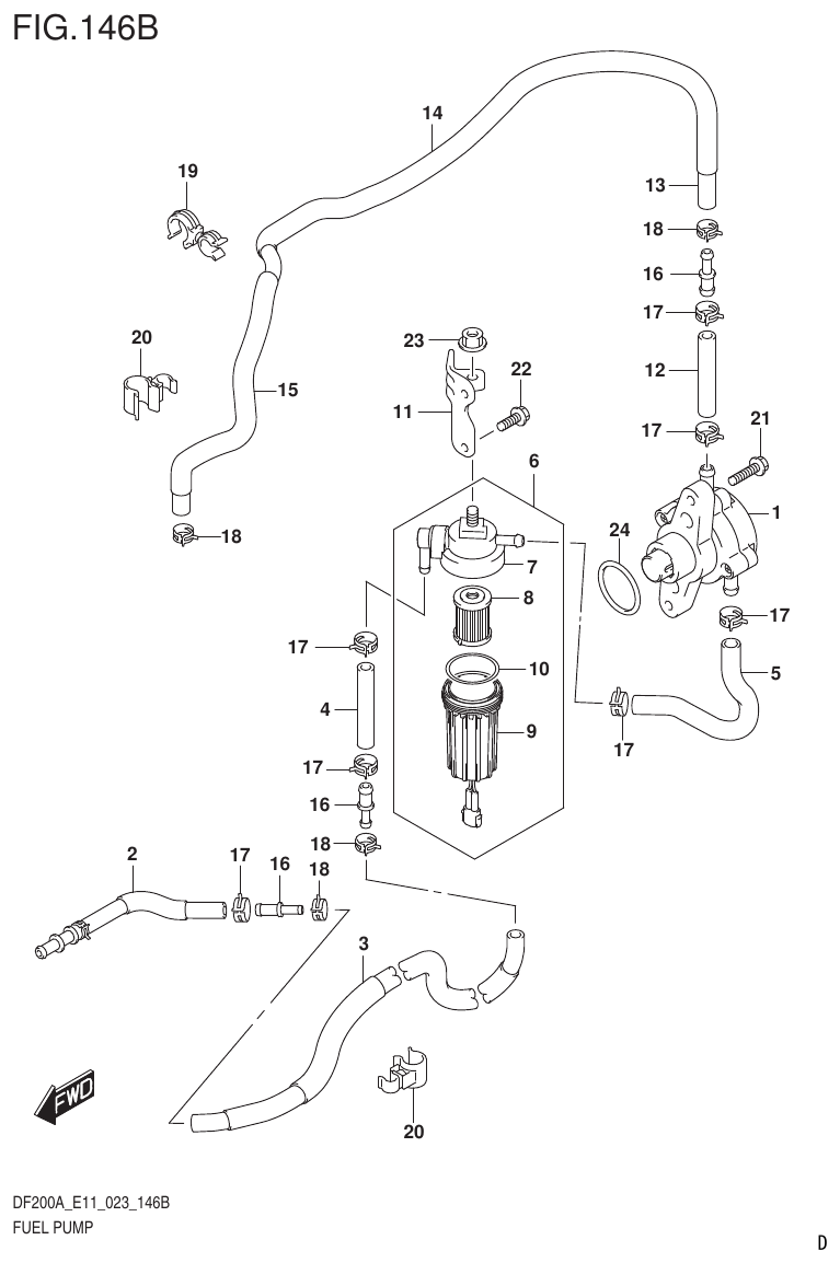 Suzuki DF175AT, DF175AZ FUEL PUMP (E40) parts diagram