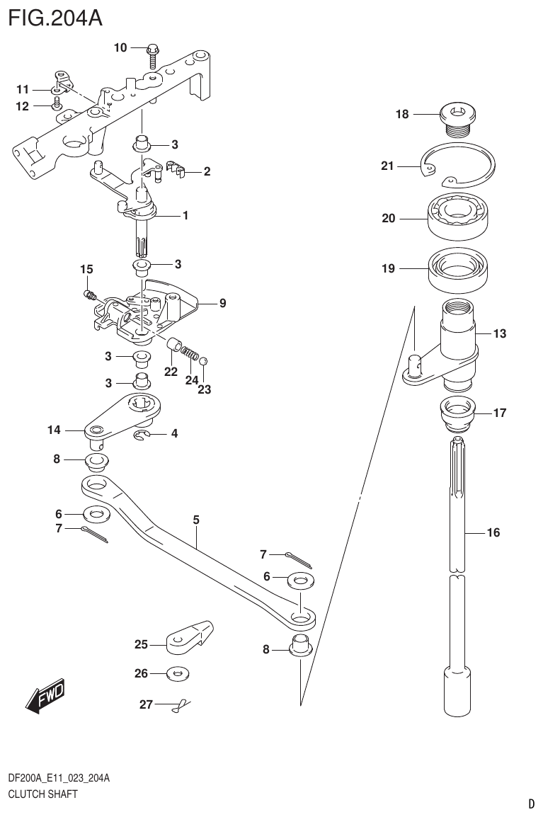 Suzuki DF175AT, DF175AZ CLUTCH SHAFT parts diagram