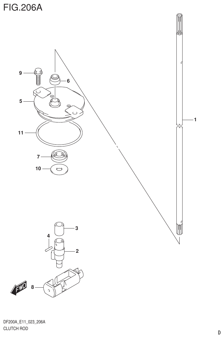 Suzuki DF175AT, DF175AZ CLUTCH ROD parts diagram
