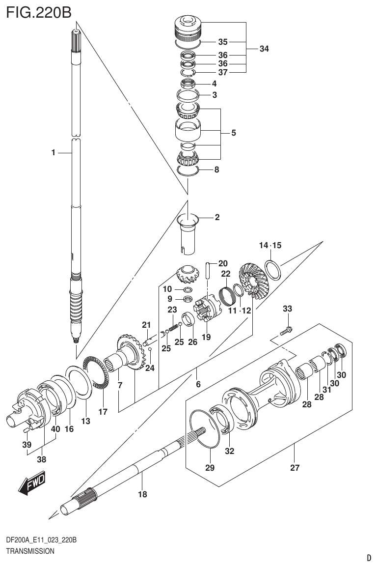 Suzuki DF175AT, DF175AZ TRANSMISSION parts diagram