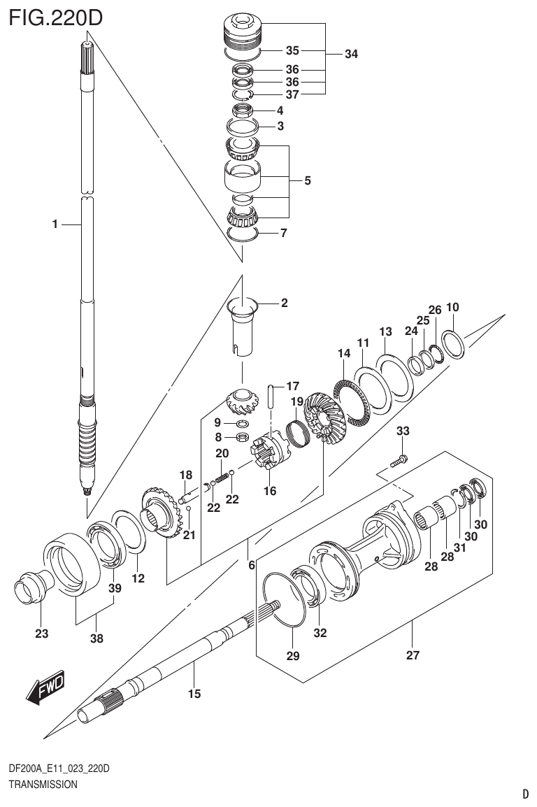 Suzuki DF175AT, DF175AZ TRANSMISSION parts diagram