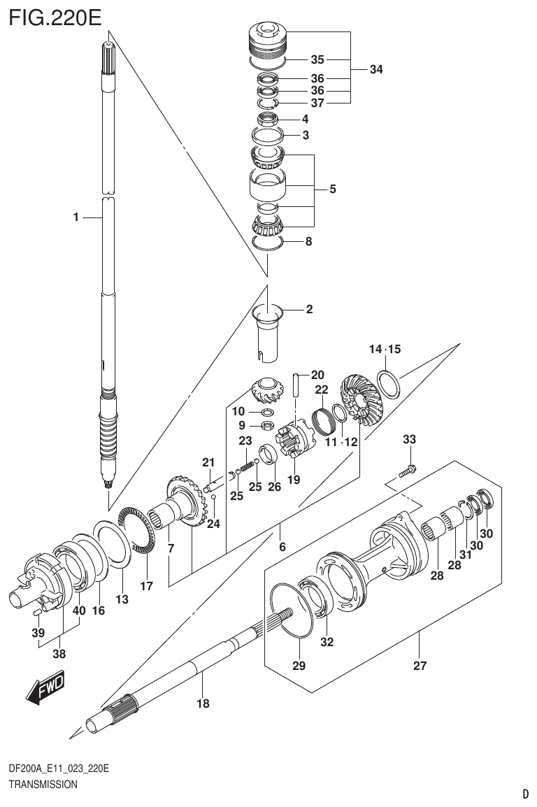 Suzuki DF175AT, DF175AZ TRANSMISSION (DF150AS:(022,023)) parts diagram