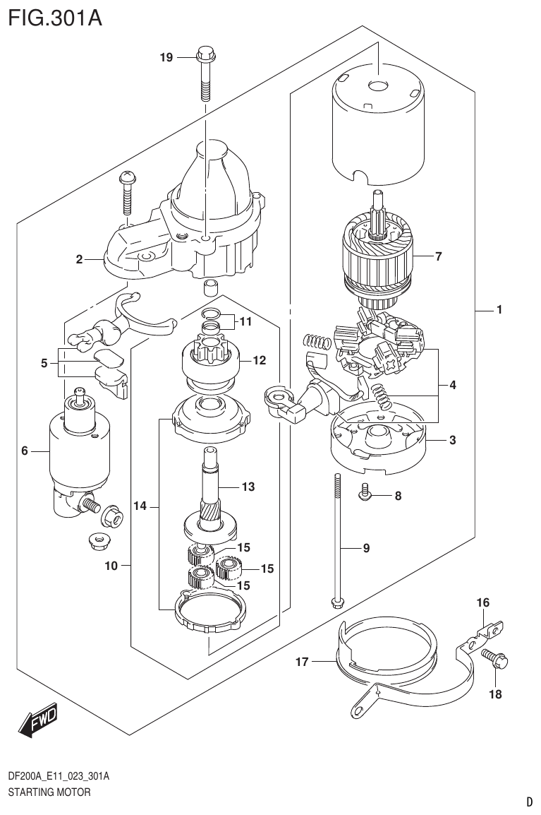 Suzuki DF175AT, DF175AZ STARTING MOTOR parts diagram