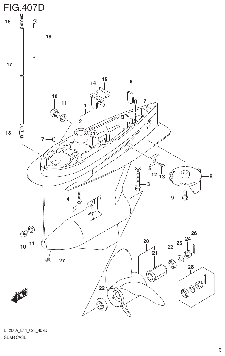Suzuki DF175AT, DF175AZ GEAR CASE (DF150AS:E03:023) parts diagram