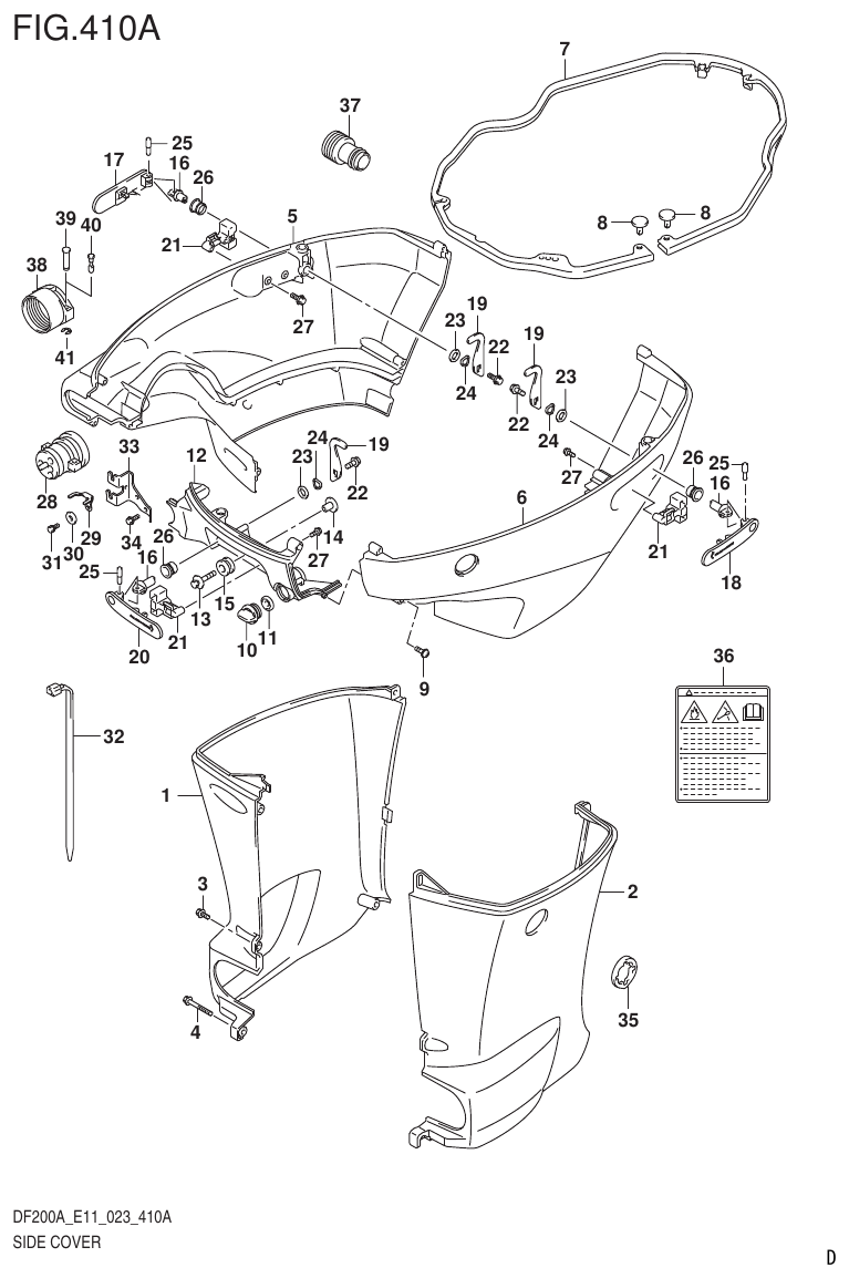 Suzuki DF175AT, DF175AZ SIDE COVER parts diagram