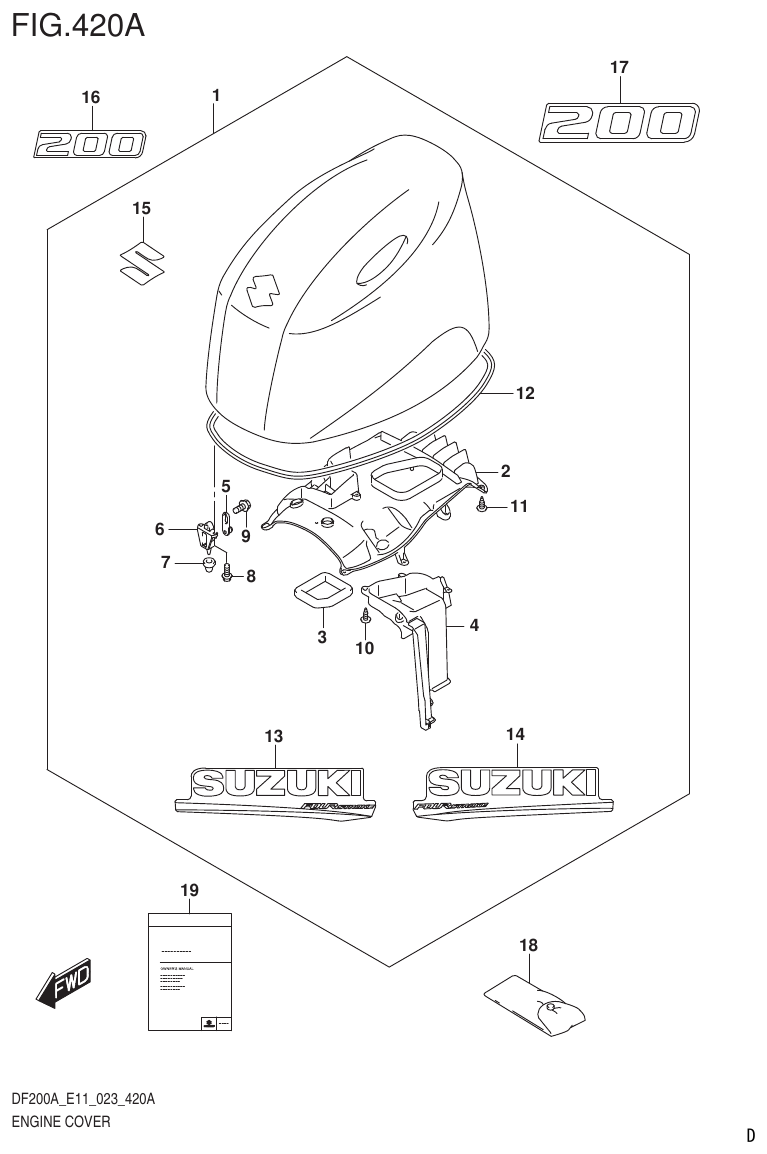 Suzuki DF175AT, DF175AZ ENGINE COVER ((DF200AT,DF200AZ):020) parts diagram
