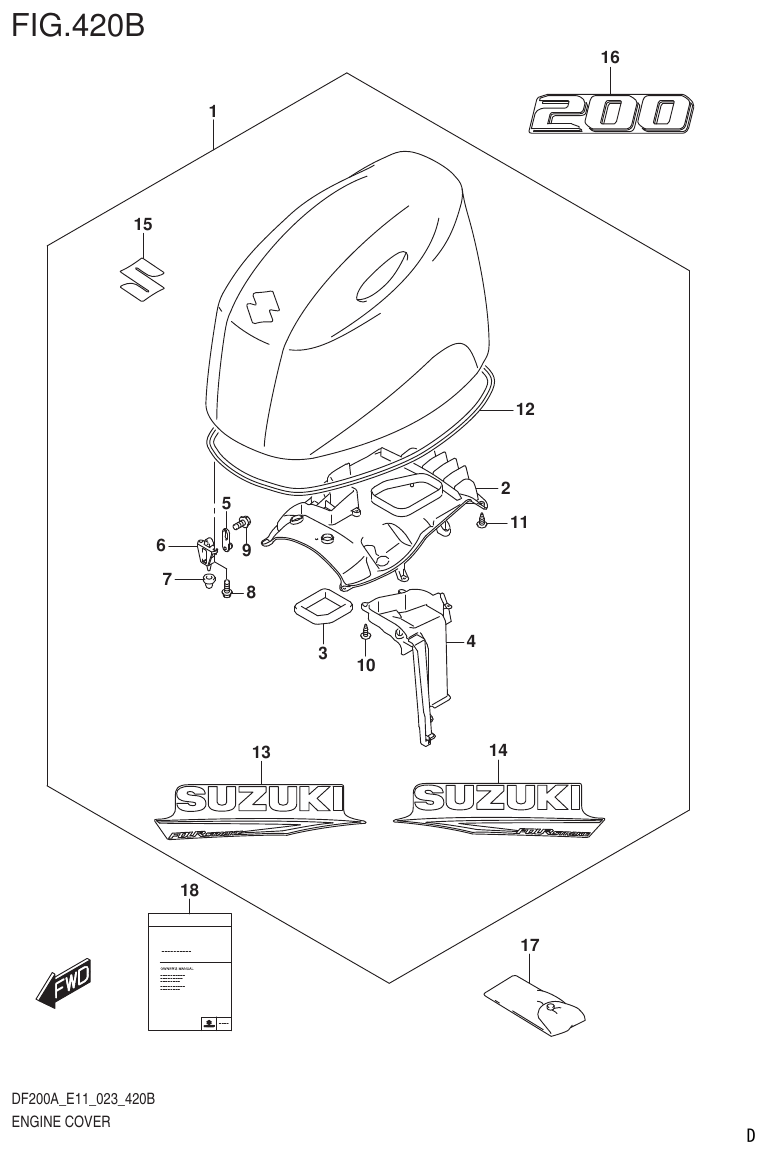 Suzuki DF175AT, DF175AZ ENGINE COVER ((DF200AT,DF200AZ):(021,022,023)) parts diagram
