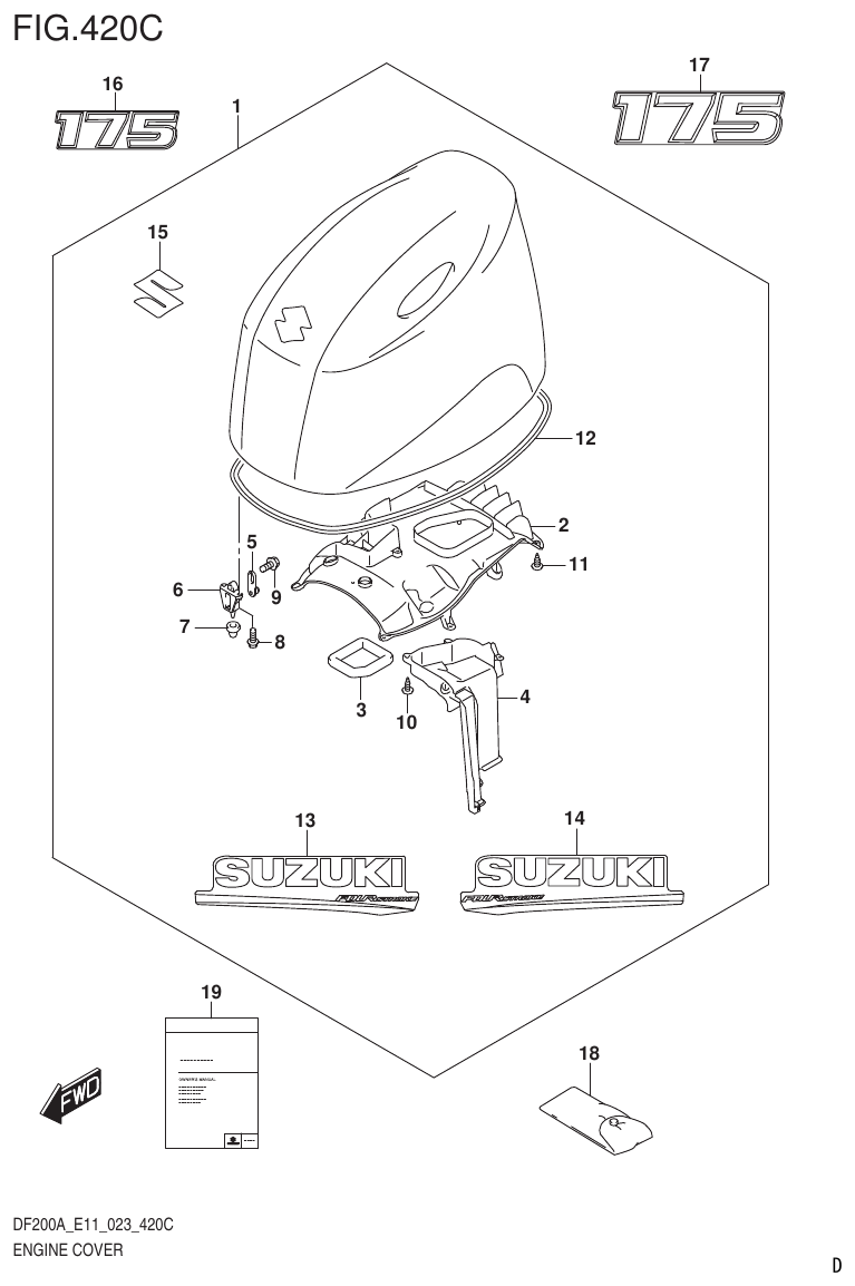 Suzuki DF175AT, DF175AZ ENGINE COVER ((DF175AT,DF175AZ):020) parts diagram