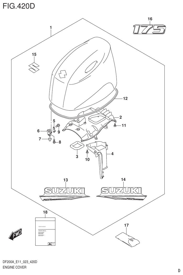 Suzuki DF175AT, DF175AZ ENGINE COVER ((DF175AT,DF175AZ):(021,022,023)) parts diagram