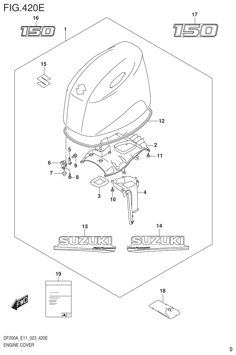 Suzuki DF175AT, DF175AZ ENGINE COVER ((DF150AT,DF150AZ):020) parts diagram