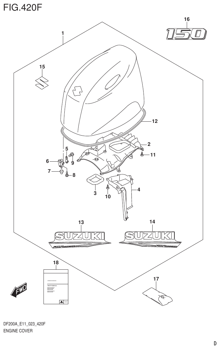 Suzuki DF175AT, DF175AZ ENGINE COVER ((DF150AT,DF150AZ):(021,022,023)) parts diagram