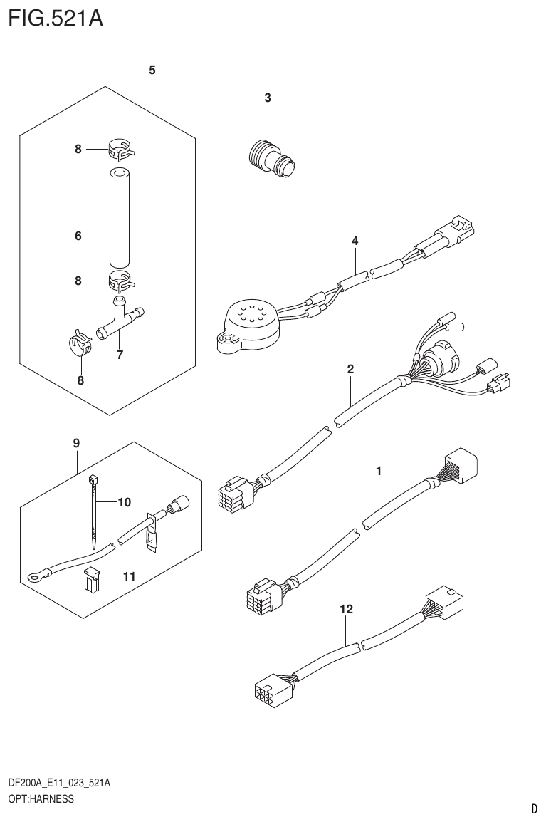 Suzuki DF175AT, DF175AZ OPT:HARNESS (020,021) parts diagram