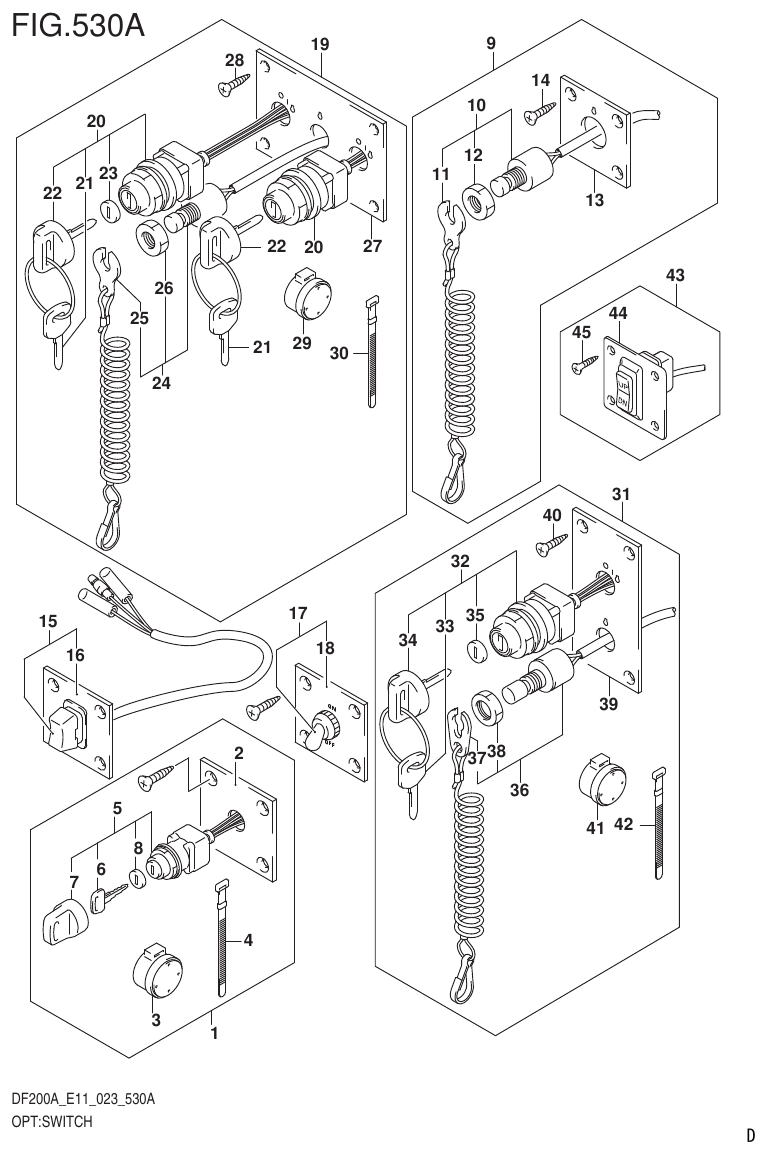 Suzuki DF175AT, DF175AZ OPT:SWITCH (020,021) parts diagram