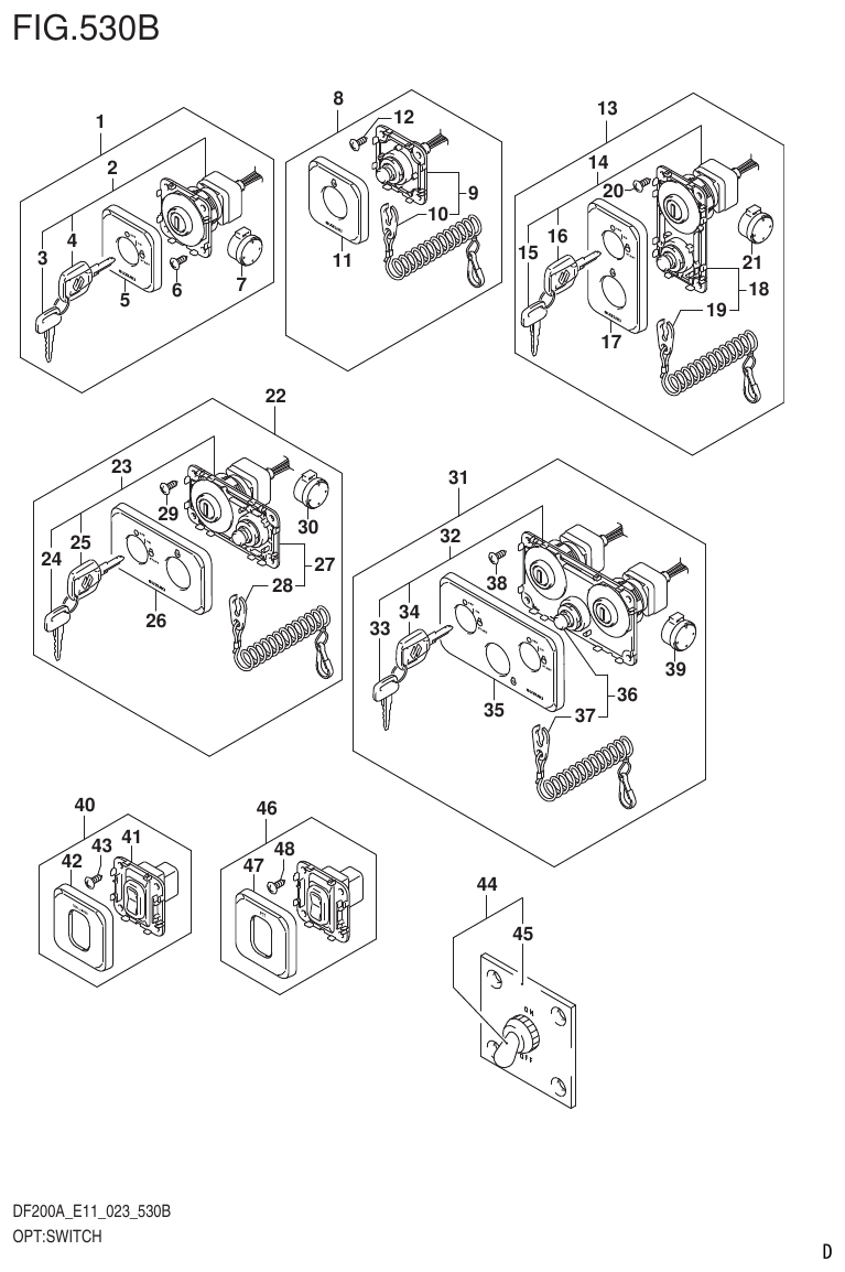 Suzuki DF175AT, DF175AZ OPT:SWITCH ((022,023):(E03,E11)) parts diagram