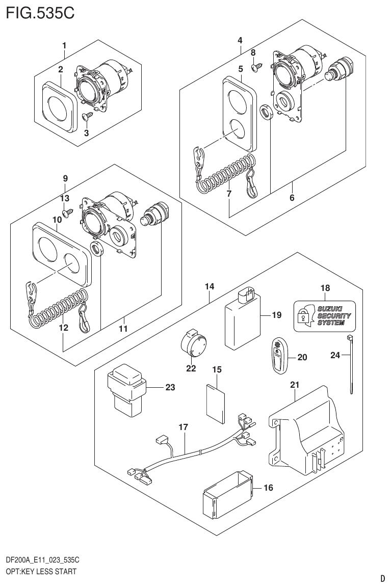 Suzuki DF175AT, DF175AZ OPT:KEY LESS START (023:W/KEY LESS START) parts diagram