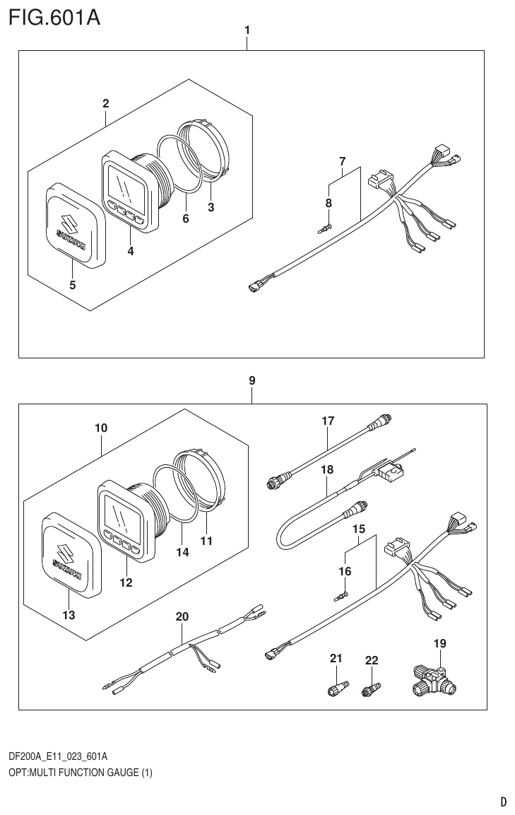 Suzuki DF175AT, DF175AZ OPT:MULTI FUNCTION GAUGE (1) (020,021) parts diagram