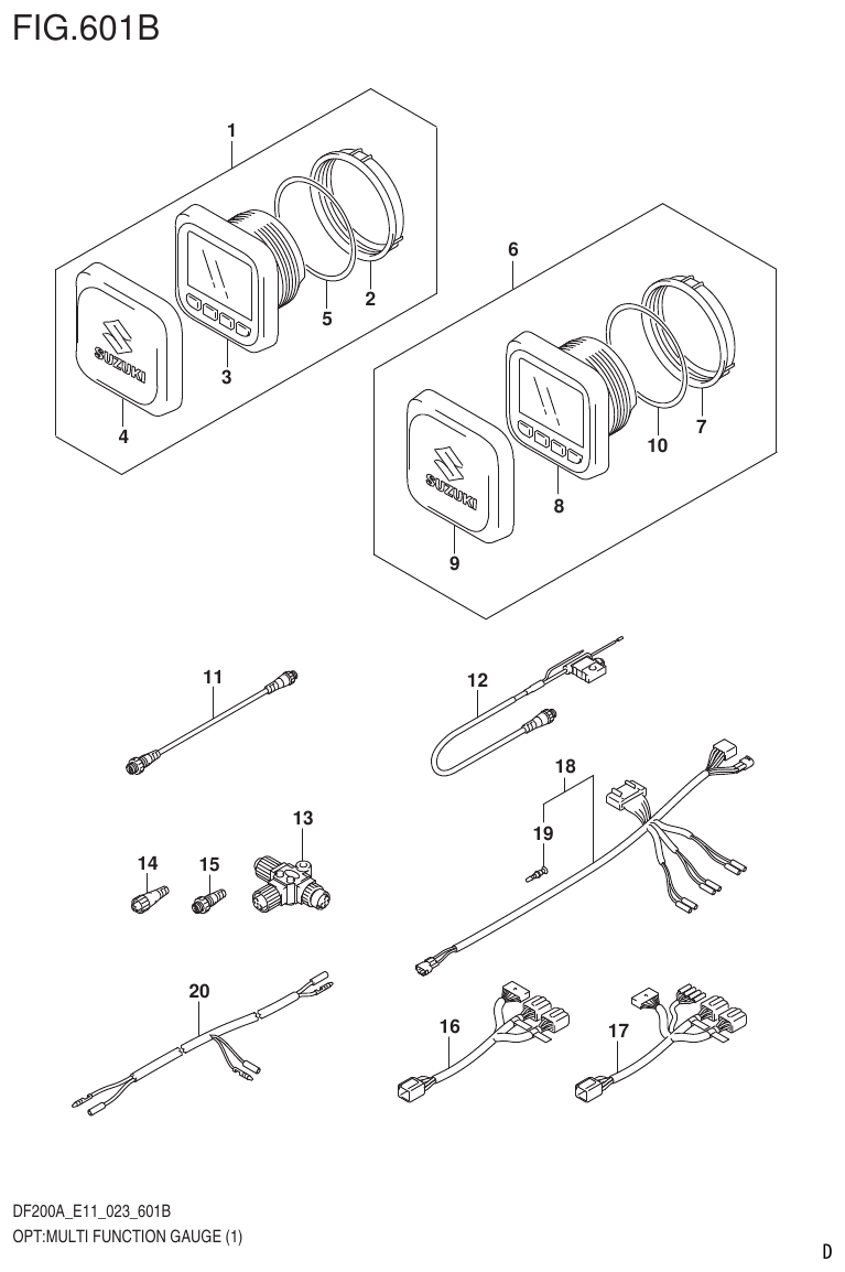 Suzuki DF175AT, DF175AZ OPT:MULTI FUNCTION GAUGE (1) (022) parts diagram