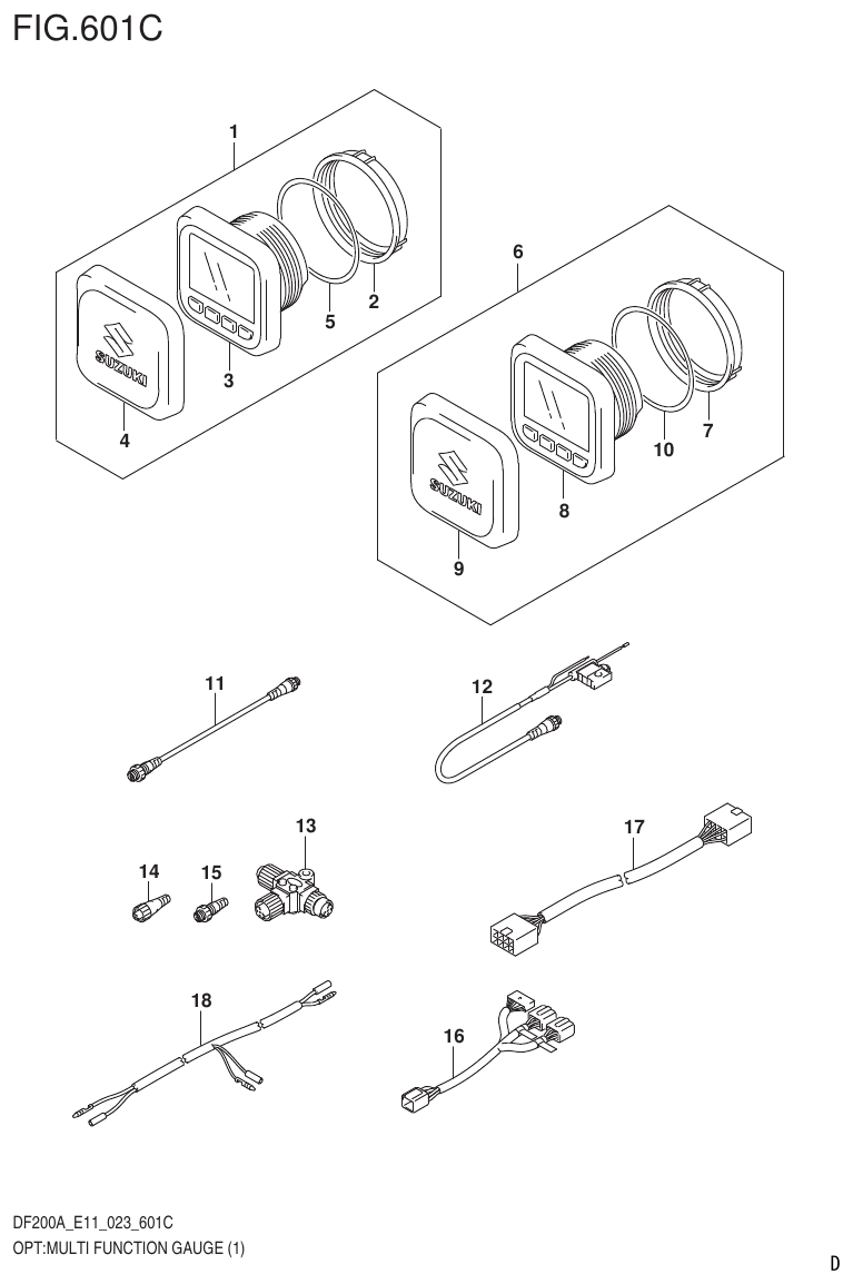Suzuki DF175AT, DF175AZ OPT:MULTI FUNCTION GAUGE (1) (023) parts diagram