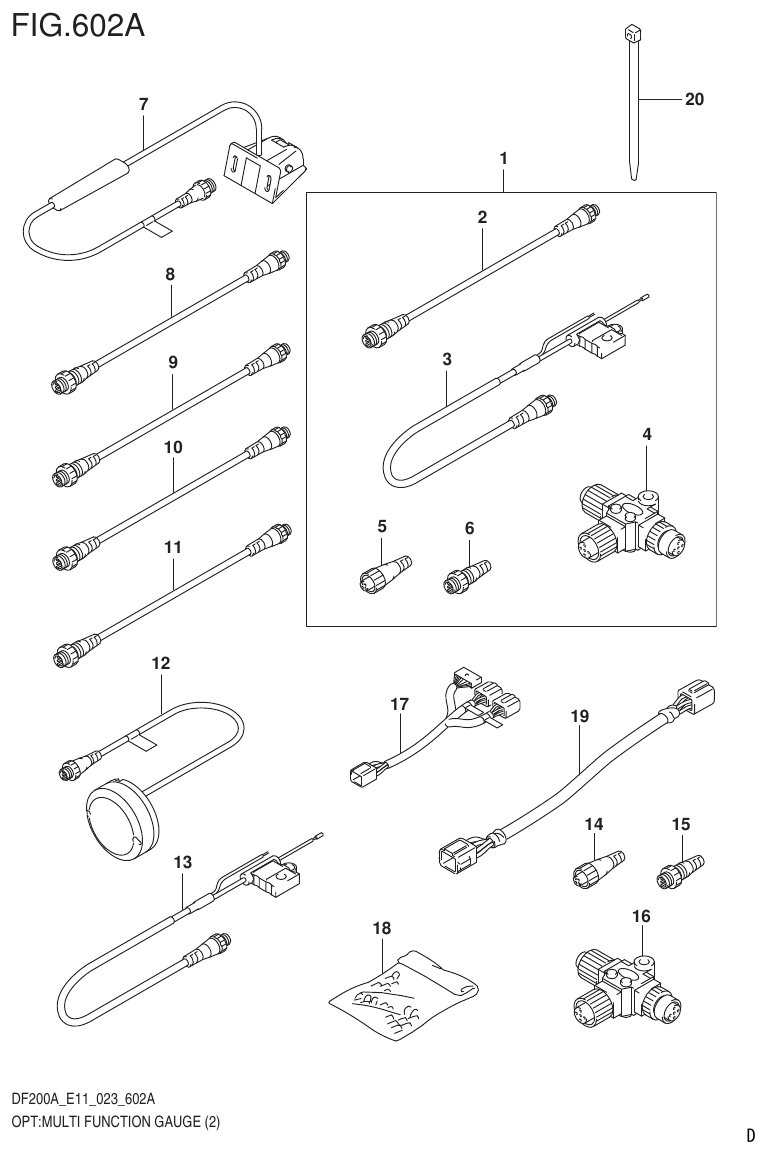 Suzuki DF175AT, DF175AZ OPT:MULTI FUNCTION GAUGE (2) (020,021,022) parts diagram