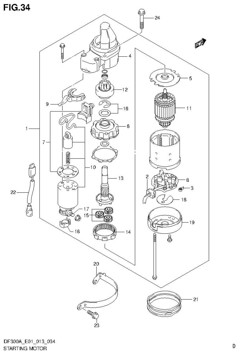 Suzuki DF250AP STARTING MOTOR parts diagram