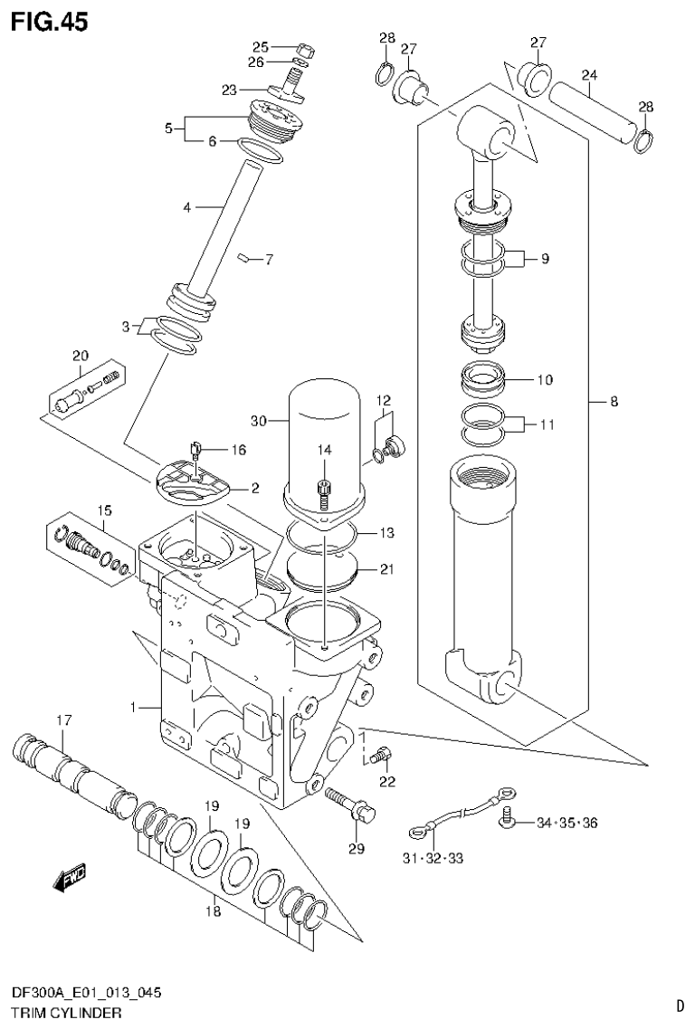 Suzuki DF250AP TRIM CYLINDER parts diagram
