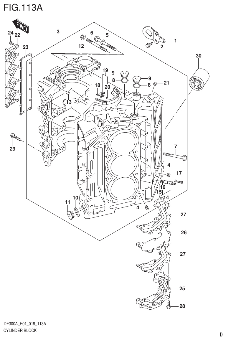 Suzuki DF250AP CYLINDER BLOCK parts diagram