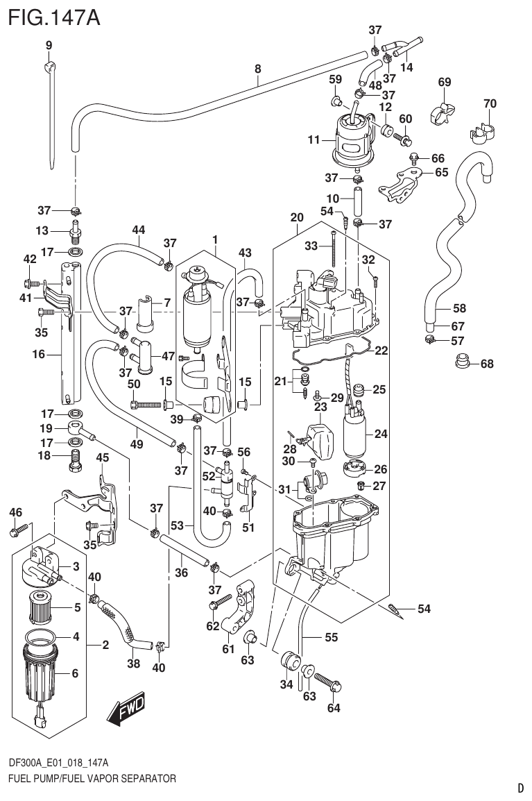 Suzuki DF250AP FUEL PUMP/FUEL VAPOR SEPARATOR (E01) parts diagram