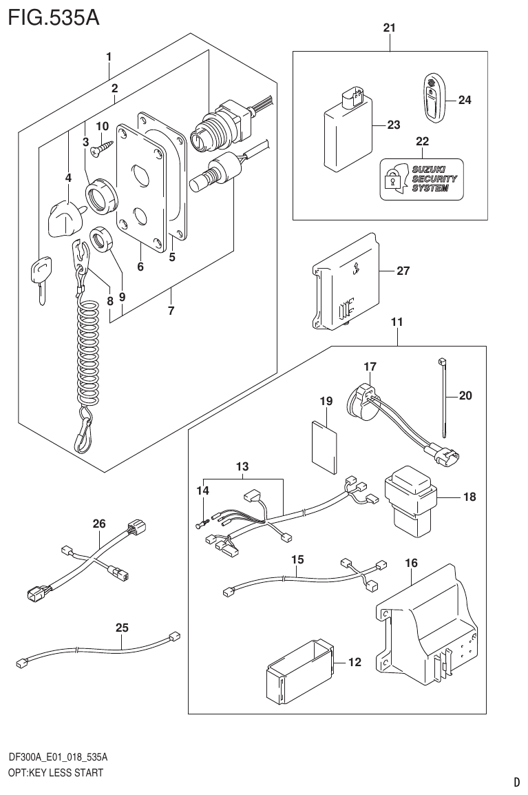 Suzuki DF250AP OPT:KEY LESS START (E01) parts diagram