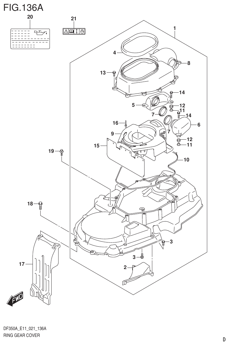 Suzuki DF325A, DF300B RING GEAR COVER parts diagram