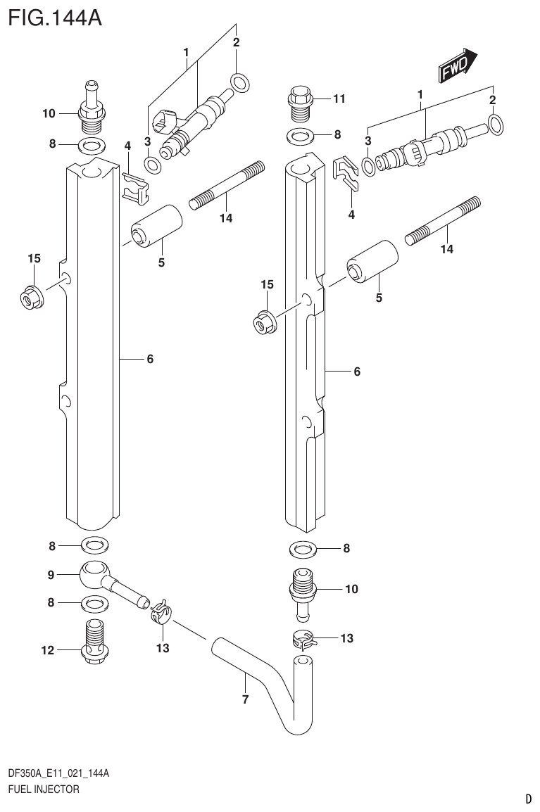 Suzuki DF325A, DF300B FUEL INJECTOR (E01,E03,E11) parts diagram