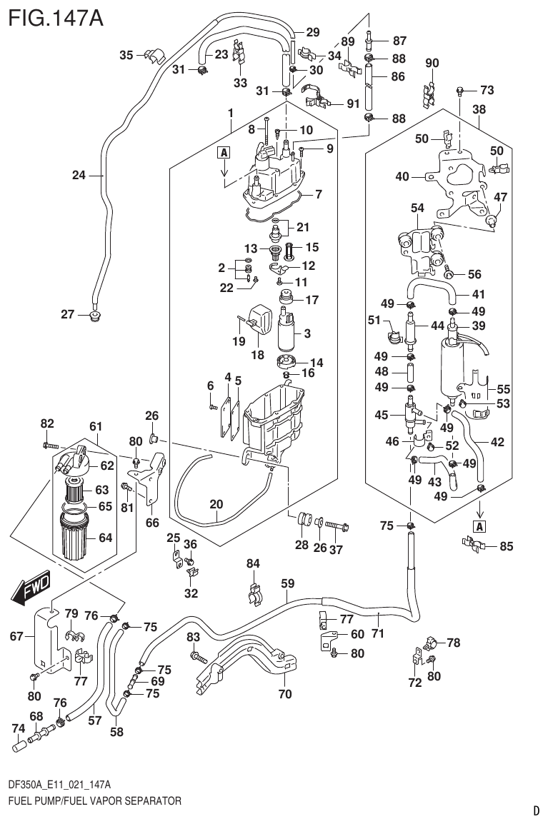 Suzuki DF325A, DF300B FUEL PUMP/FUEL VAPOR SEPARATOR (E01,E03,E11) parts diagram