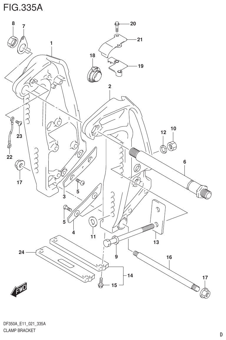 Suzuki DF325A, DF300B CLAMP BRACKET parts diagram