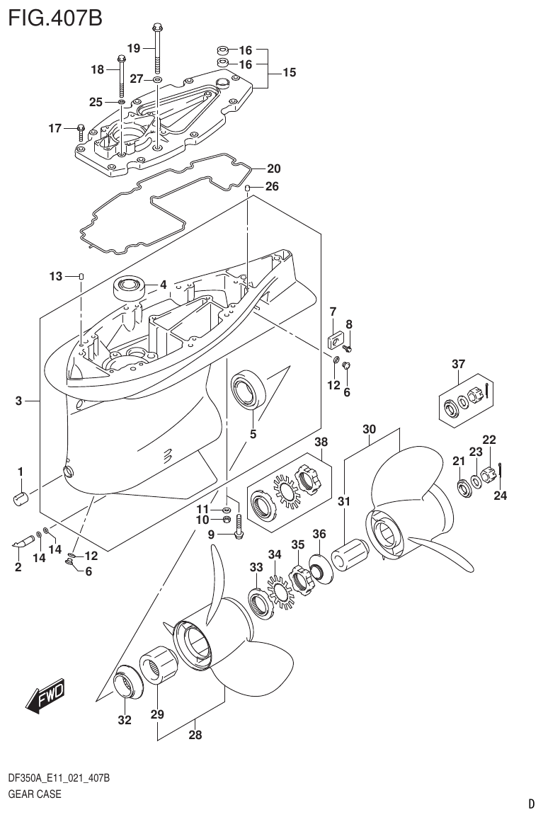 Suzuki DF325A, DF300B GEAR CASE (DF300B) parts diagram