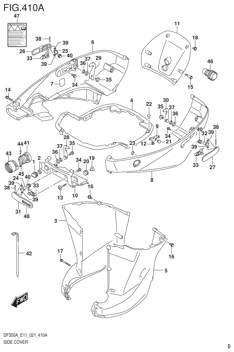 Suzuki DF325A, DF300B SIDE COVER parts diagram