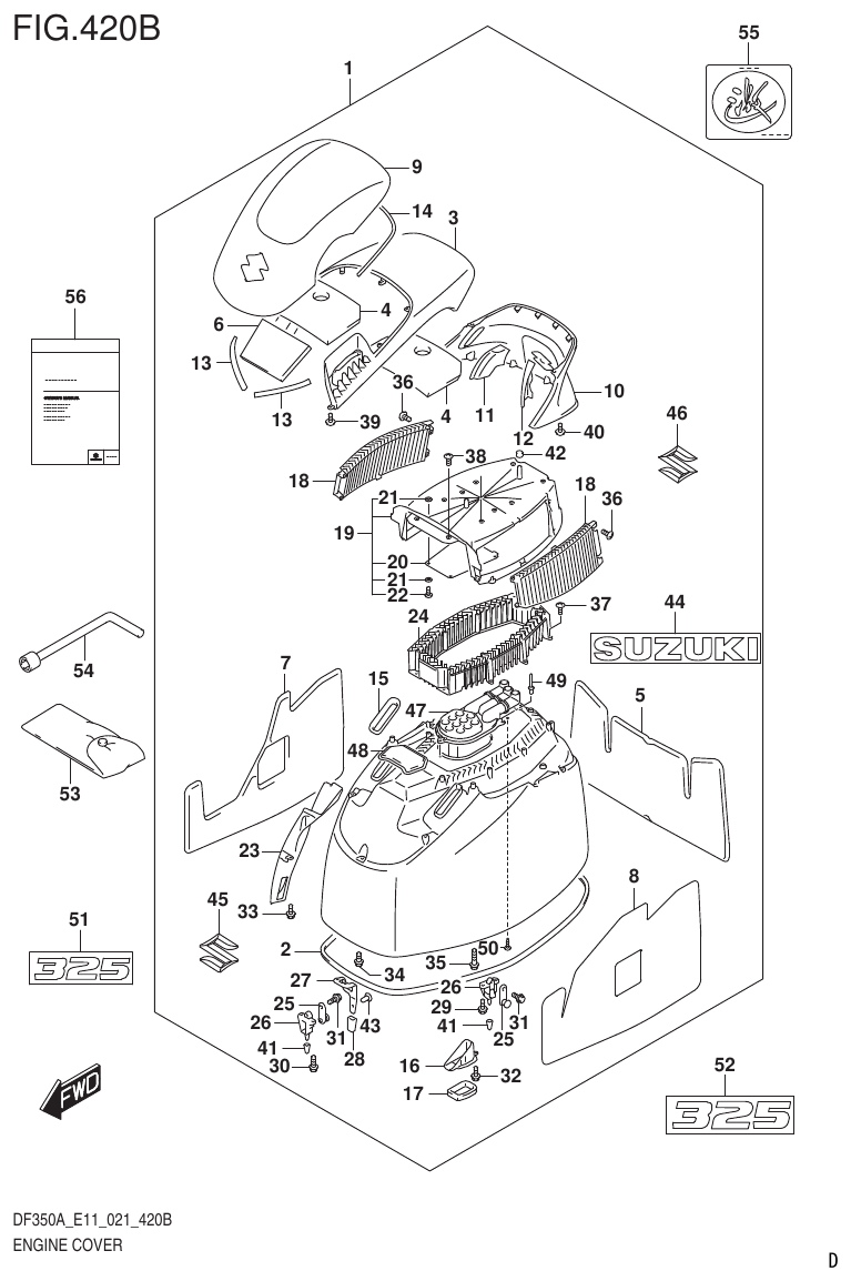 Suzuki DF325A, DF300B ENGINE COVER (DF325A E01) parts diagram