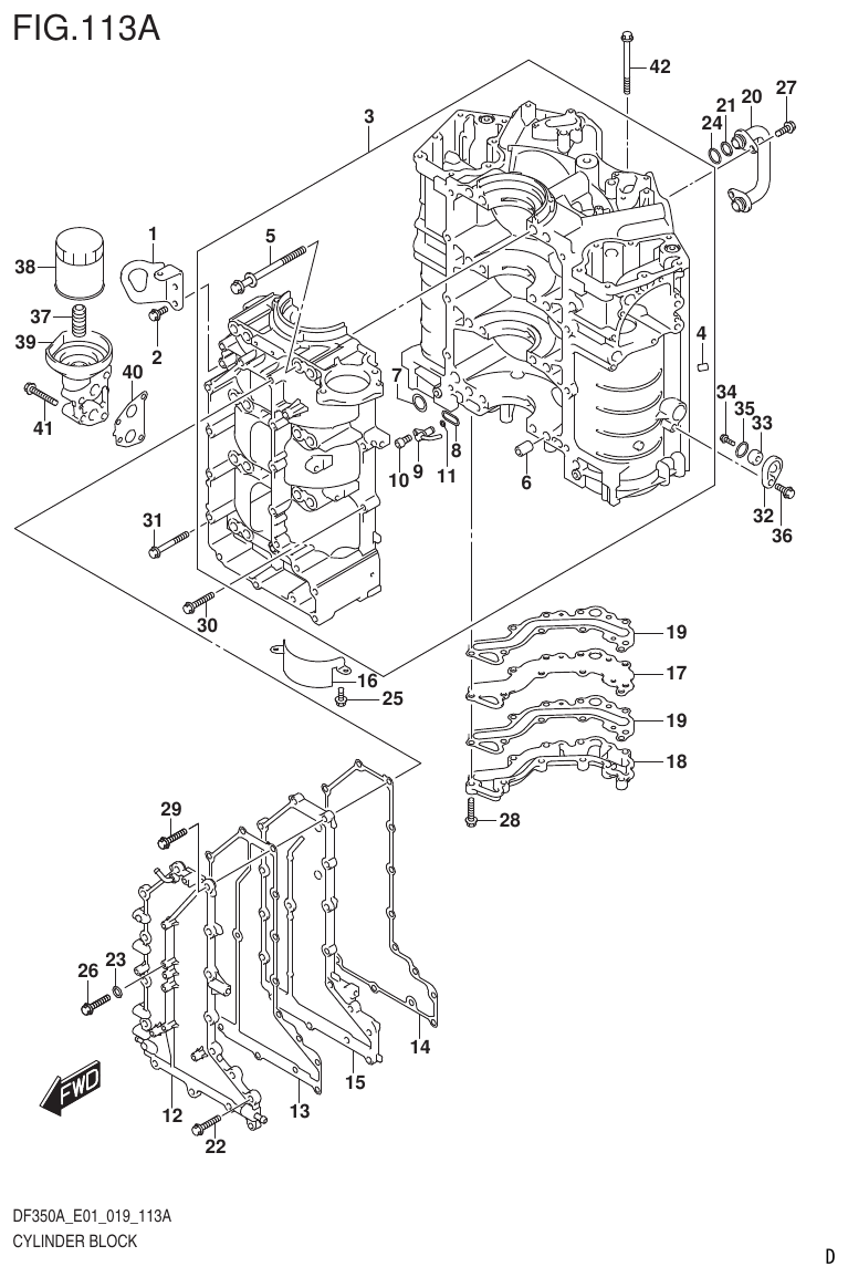 Suzuki DF325AT CYLINDER BLOCK parts diagram