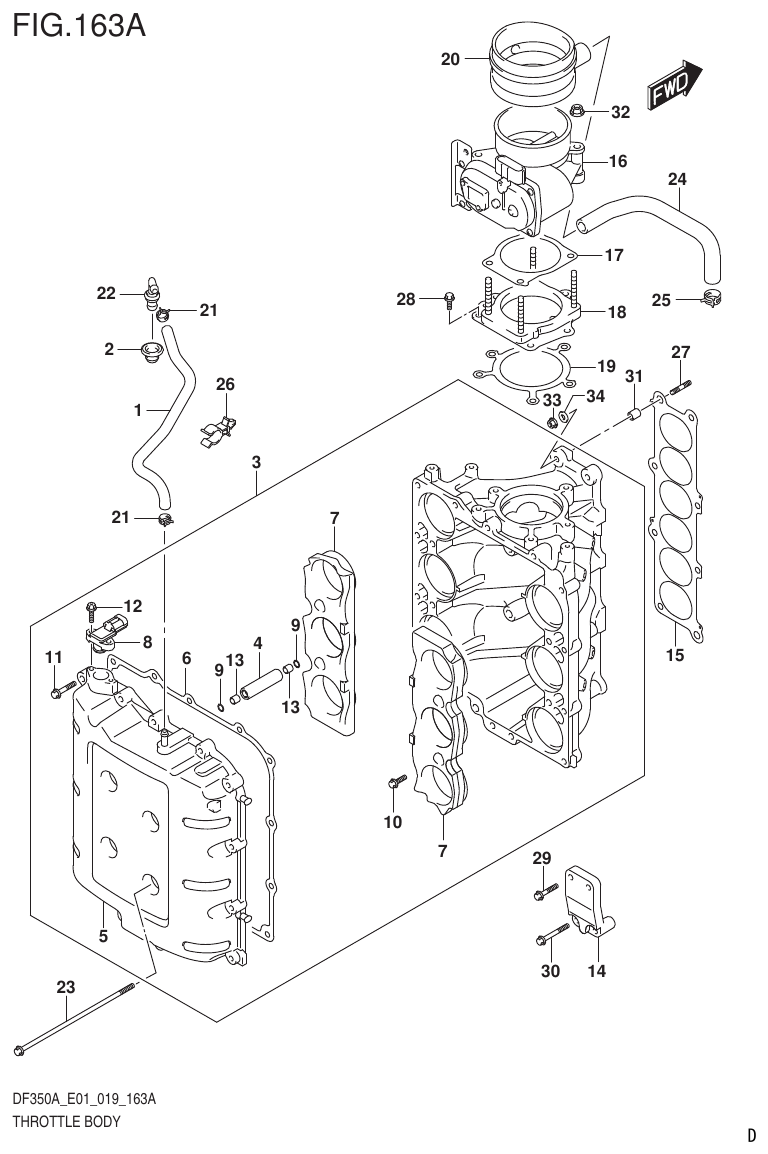 Suzuki DF325AT THROTTLE BODY parts diagram