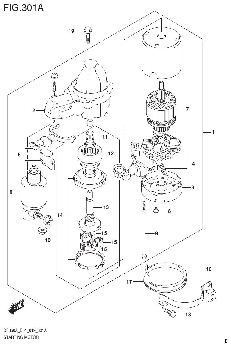 Suzuki DF325AT STARTING MOTOR parts diagram