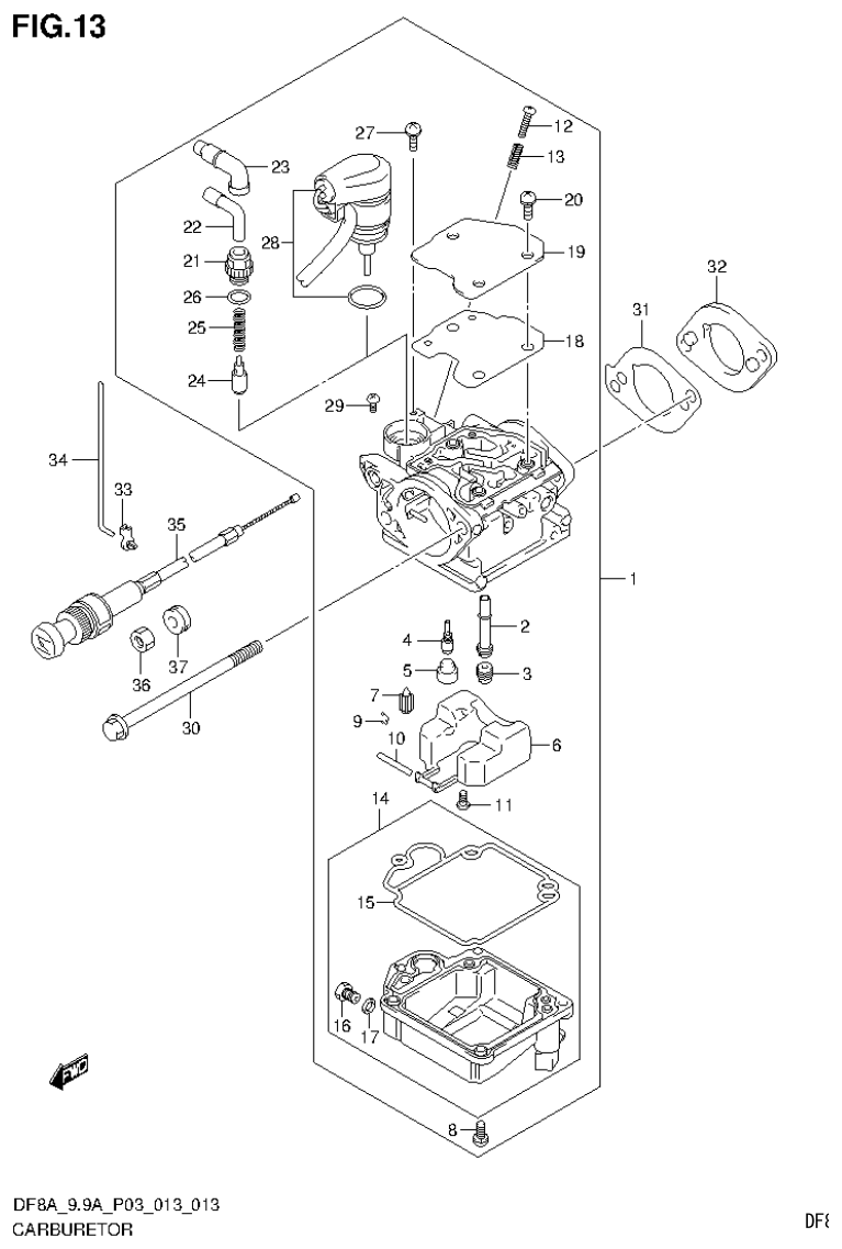 Suzuki DF8AR CARBURETOR (DF8A P03) parts diagram