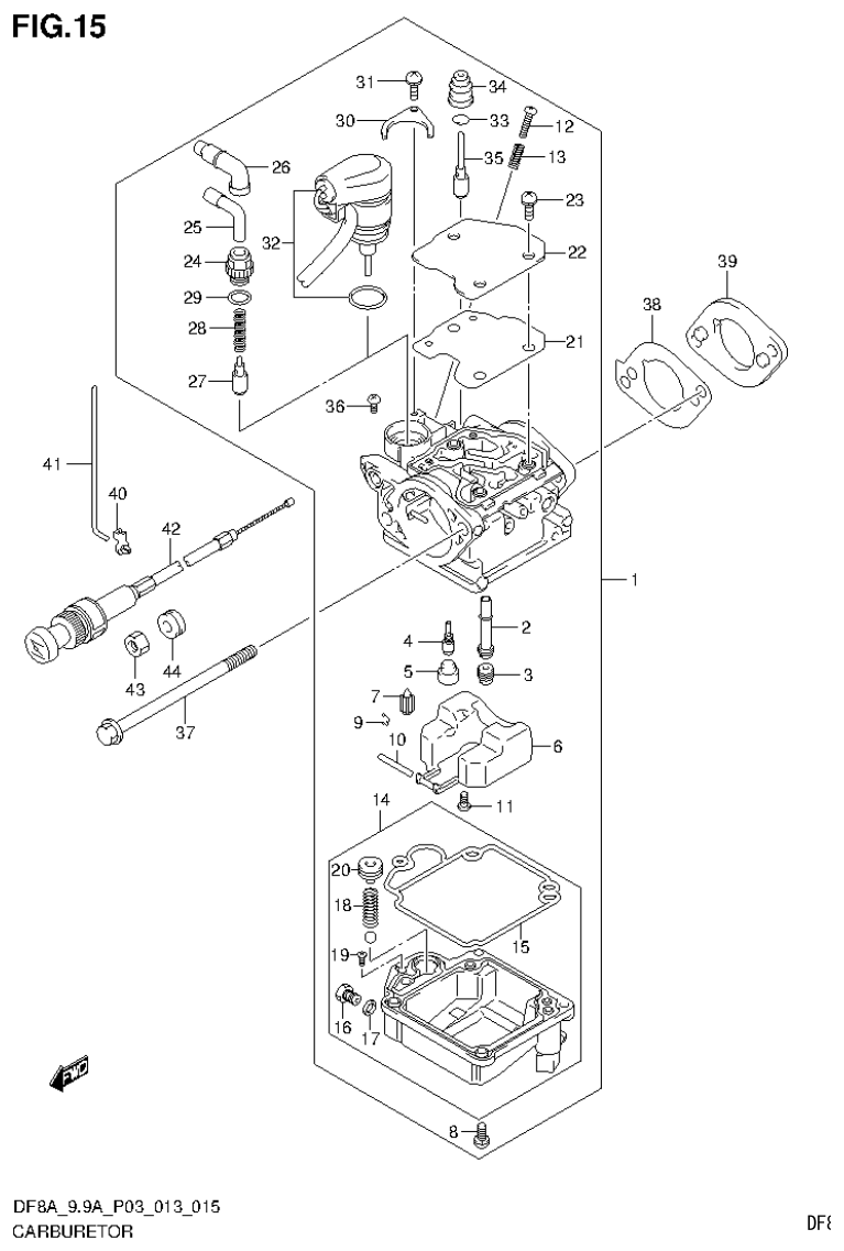 Suzuki DF8AR CARBURETOR (DF9.9A P03) parts diagram