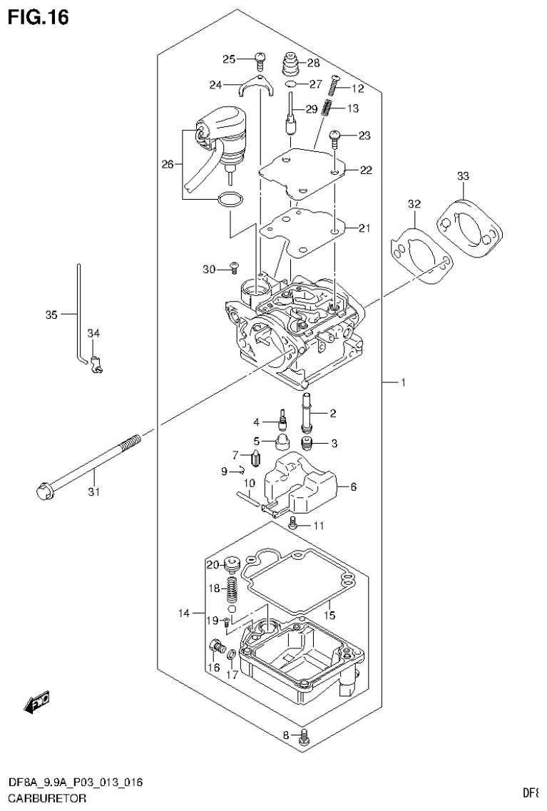 Suzuki DF8AR CARBURETOR (DF9.9AR P03) parts diagram